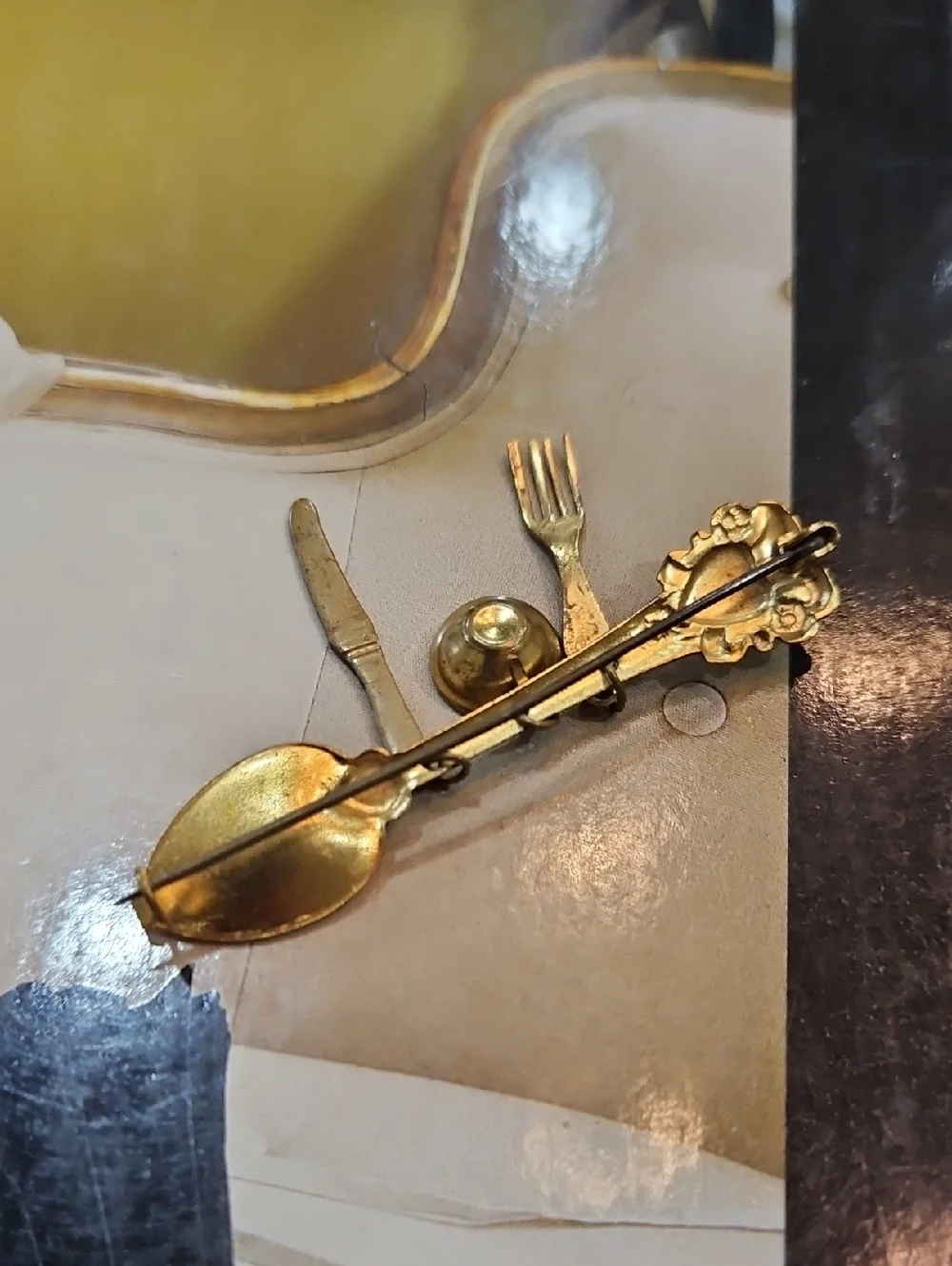 Gold-tone Miniature Cutlery Brooch Pin Spoon Cup Knife Fork‎ Brooch Chef Gift